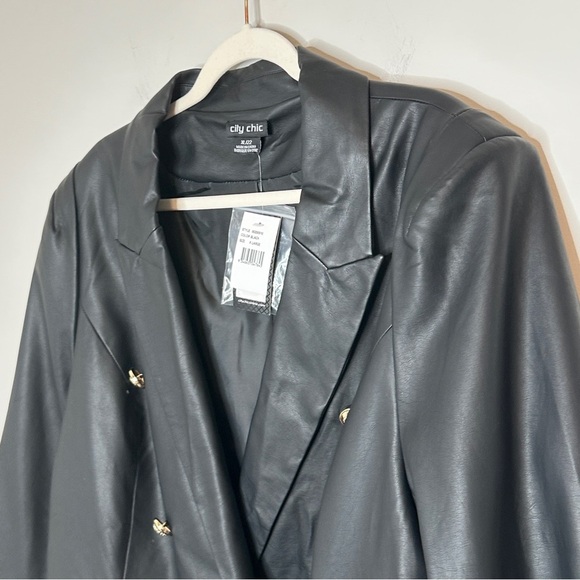 City Chic Black Faux Leather Royalty Double Breasted Blazer Size XL 22 NWT Edgy - Picture 9 of 13